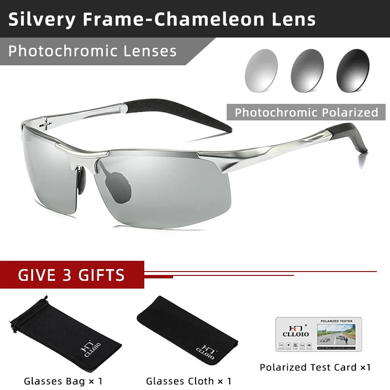 CLLOIO Aluminum Photochromic Sunglasses Men Polarized Day Night Driving Chameleon Glasses Anti-Glare Change Color Sun Glasses UV