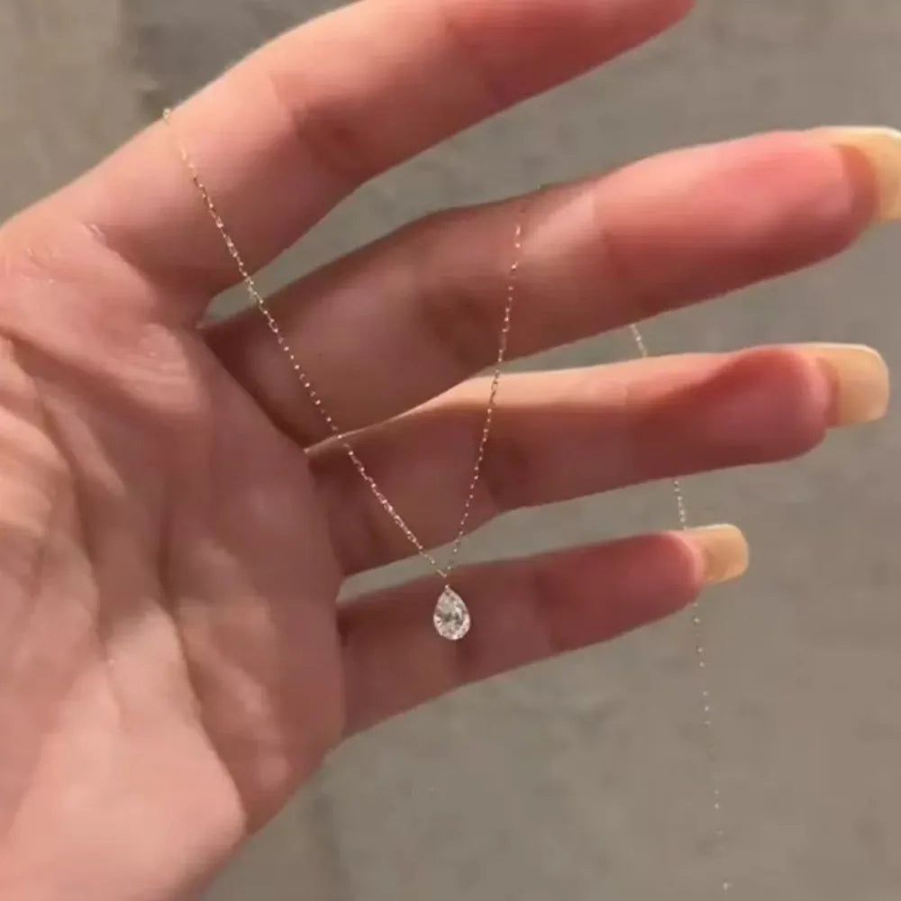 Minimalist Stainless Steel Teardrop Zircon Pendant Necklace for Women Stylish Versatile Collar Chain Does Not Fade Jewelry Gift