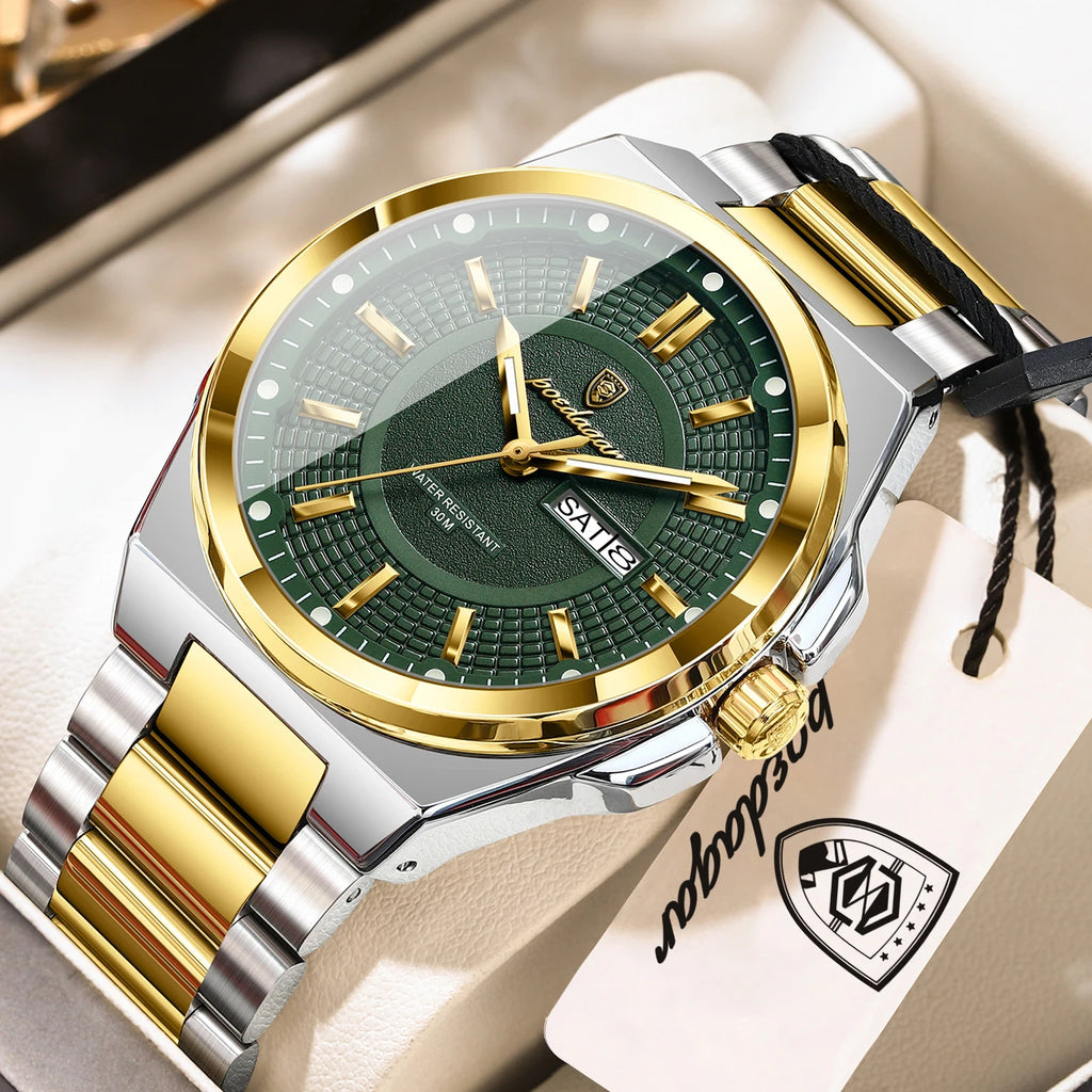POEDAGAR Top Business Men Wristwatch Stainless Steel Waterproof Luminous Casual Man Watch Date Week Stylish Men's Quartz Watches