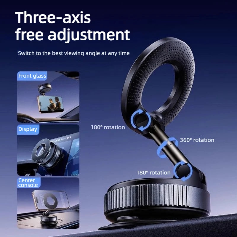 Upgraded Foldable Magnetic Car Phone Holder – N52 Magnet, 360° Rotatable, Dashboard Suction Cup, ABS, with Wrench & Mount Pad