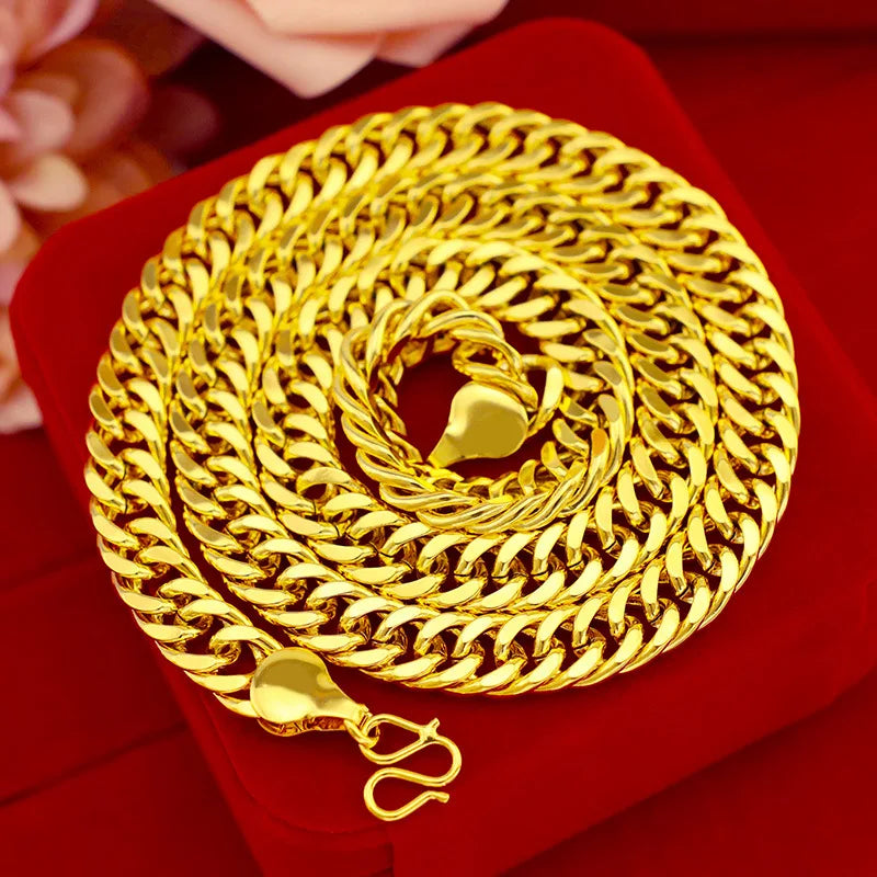 Men's Luxury 24K Plating Gold Necklace Jewelry 10mm Flat Chain Long Lasting Non-Fade Wedding Engagement Jewelry Christmas Gift F