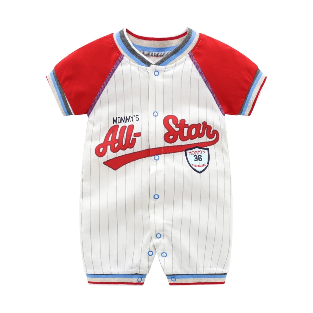 Summer Comfortable Baby Boy Jumpsuits 0 to 18 Months Rompers Boys Clothes Cotton Short Sleeve Bodysuit Sports Onesie Overalls