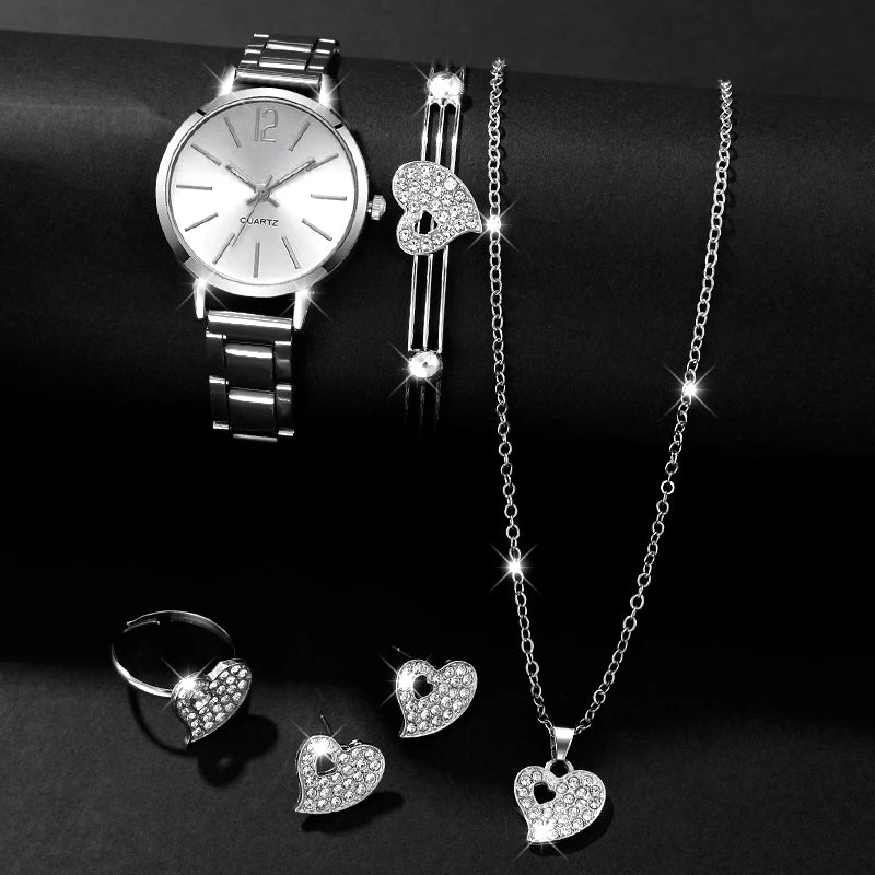 6-piece women's watch+accessory set, new fashionable watch+elegant accessories, the best choice for gift giving