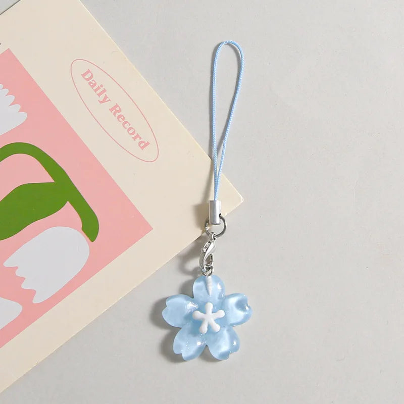 Colorful Resin Flower Phone Chains for Women Korean Style Fresh Cute Transparent Bag Key Pendant Best Friend Compact Accessory