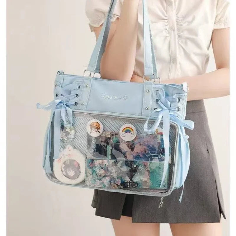 Italife Luxury Large Ita Bag with Ribbon ACG Display Women Blue Big Clear Shoulder Bag with Pin Insert Girl Pink Itabag Bow H201