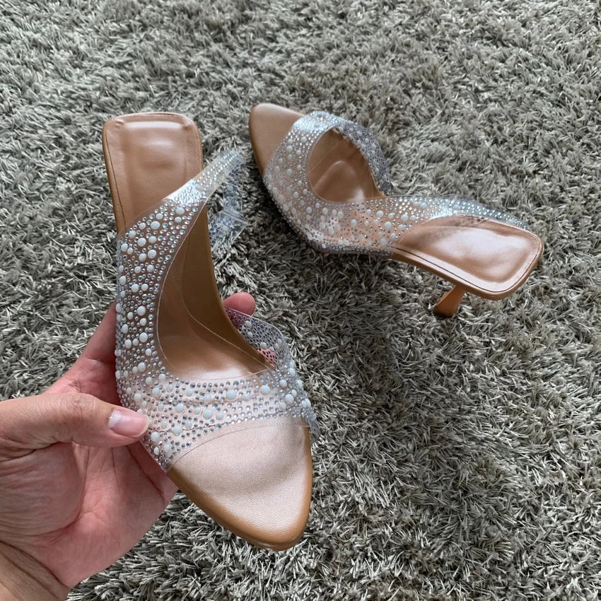 2025 Summer Rhinestone Slingback Pumps Women High Heels Sandals Lady Elegant Pointed Toe Female Sexy High Heels Woman Shoes