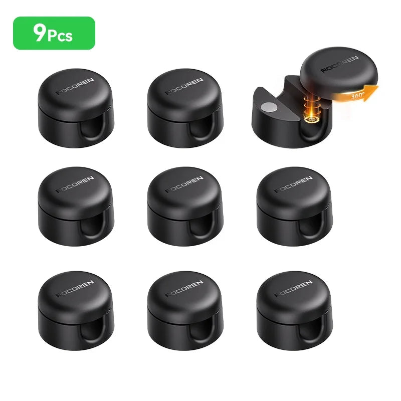 Rocoren 360° Rotating Magnetic Cable Management Self Adhesive Wire Cord Organizer Cable Clips Adjustable Wire Holder Under Desk