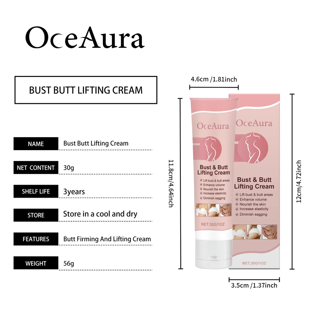 OceAura Hip & Breast Firming Cream - Deep Moisturizing Body Care for Chest & Hip Skin, Nourishing Smooth Formula to Tighten