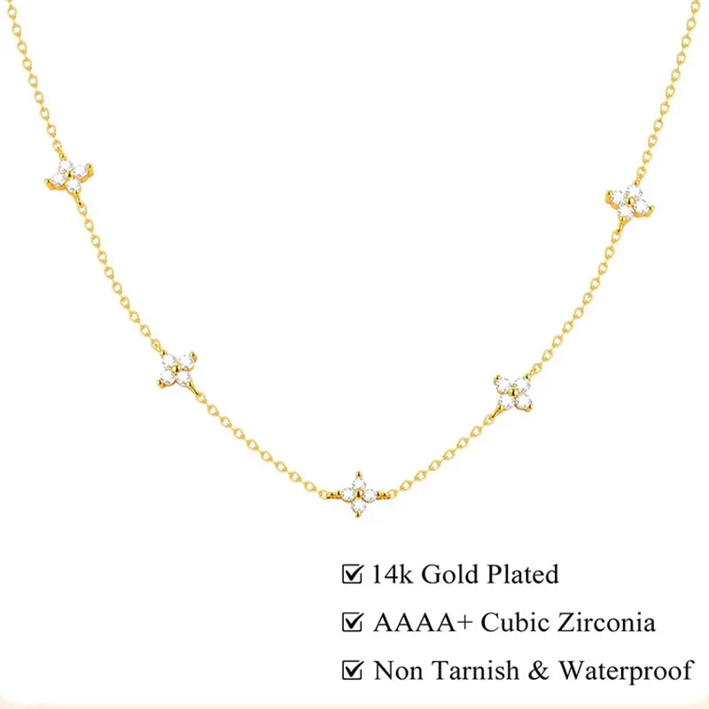 Dainty Lucky Leaf Necklace for Women 925 Sterling Silver 14K Gold Plated Cute CZ Flower Pendant Choker Fashion Jewelry Gifts
