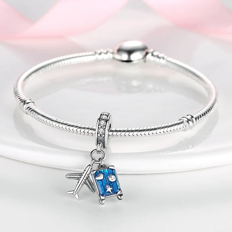 925 Sterling Silver Traveling The World Alphabet Charms Pendant For Women Fit Original Bracelet DIY Birthday Party Jewelry Gifts