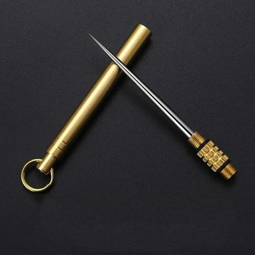 Titanium & Brass Toothpick, Portable Toothpick Bottle with Fruit Fork, Multifunctional Camping Tool, Stronger Than Dental Floss