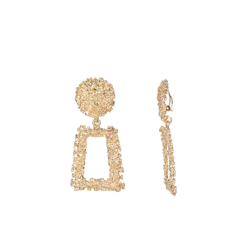 Elegant and exaggerated matte geometric earrings with creative relief trapezoidal long pendants for Westerners