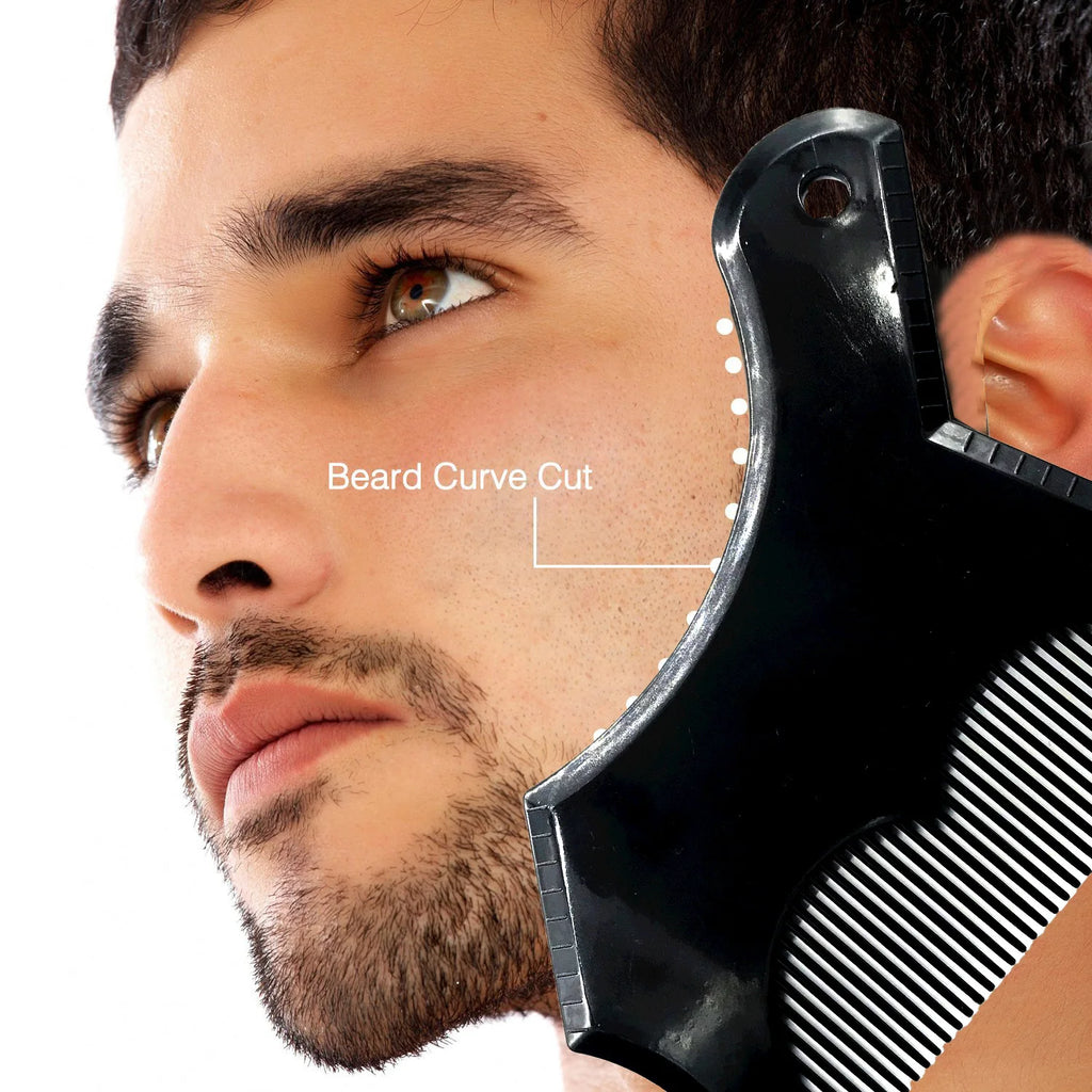 Men's All-in-One Beard Styling Comb - Creative Beard Stencil and Shaping Template Tools for Perfectly Groomed Facial Hair