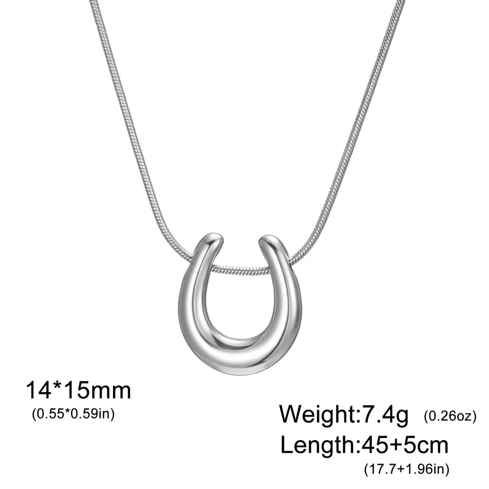 Skyrim Lucky Horseshoe U Shape Pendant Necklace Women Stainless Steel Gold Color Snake Chain Fashion Minimalist Jewelry Gift