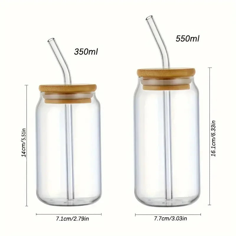 1/2/4/6pcs Can-Shaped Glass Cup with Lid & Straw 350ml/550ml Transparent Bubble Tea, Juice & Beer Mug for Cold Beverages Party