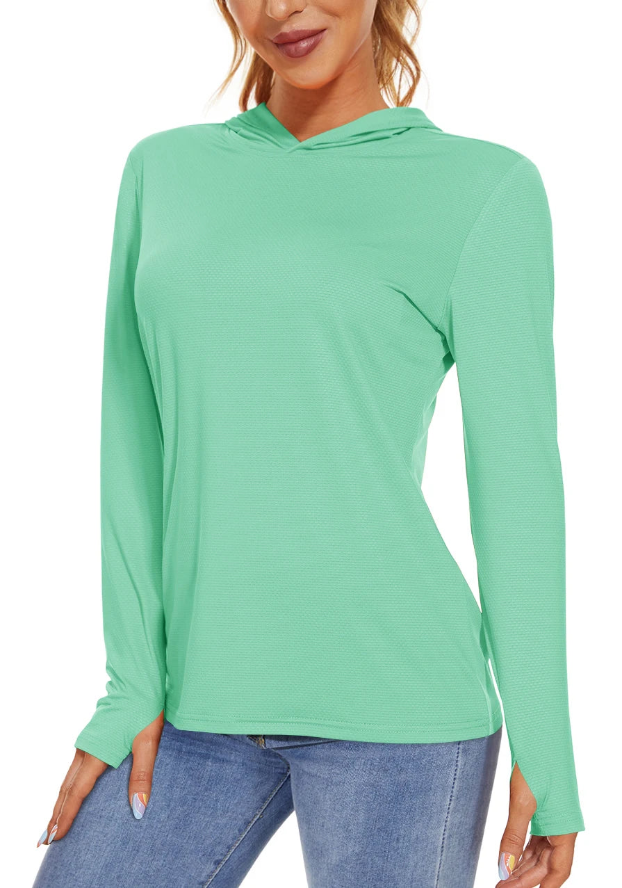TACVASEN UPF 50+ UV/Sun Protection Outdoor Hooded T-shirt Women's Long Sleeve Hoodie Shirt Fishing Hiking Tee Shirts Pullover