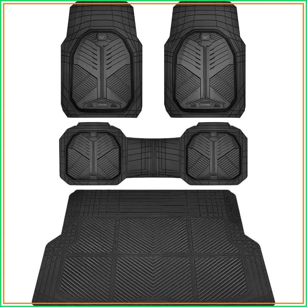 Heavy Duty Rubber Car Mats with Cargo Liner, Deep-Dish Floor Mats and Trunk Mat All Weather, Universal Trim-to-Fit for SUVs Trucks Sedans, Waterproof Anti-Slip, Trimmable