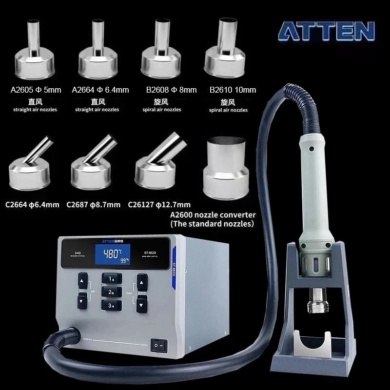 ATTEN St-862D 110V / 220V 1000W Hot Air Gun Digital Display BGA Rework Station Automatic Sleep Repair Desoldering Station