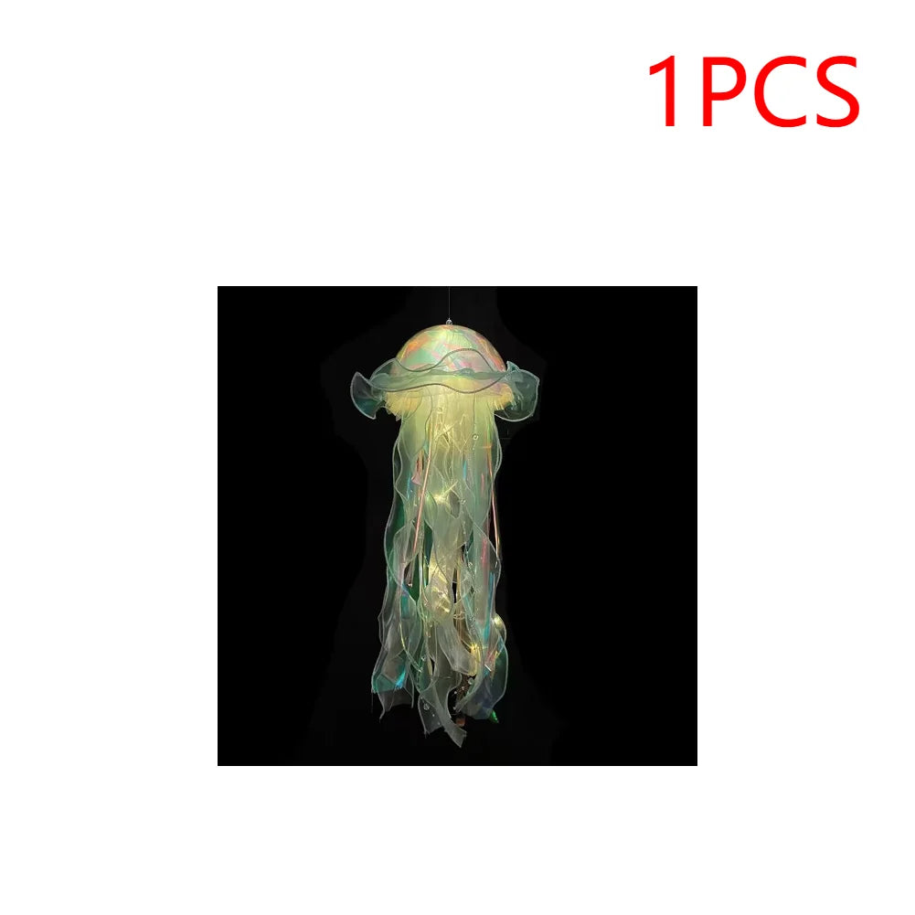 5PCS Jellyfish Bedroom Night Light Lamp Button Battery Hanging Atmosphere Decoration Lamp with Ribbon&Bead for Girl Bedroom 2024