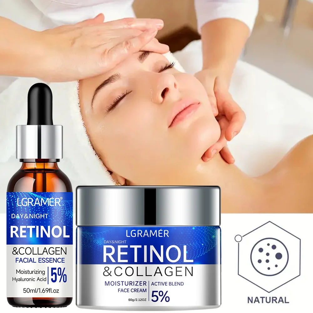 Retinol Cream Serum Combo Set Locks in Moisture Repairs Skin Smoothes Wrinkles Increases Elasticity for Younger Healthier Skin