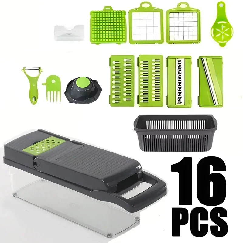 Multifunctional Vegetable Chopper Handle Food Grate Food Chopper Vegetable Slicer Dicer Cut 14/16 in 1 Kitchen Items