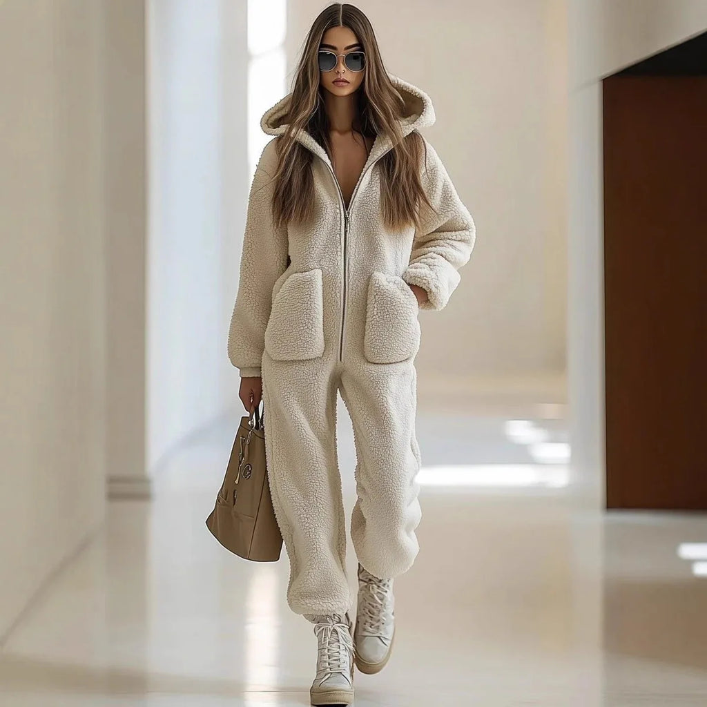 Autumn Winter Style Hooded Pocket Loose Straight Jumpsuit Sports Style Solid Color Monos Casuales Ropa De Dama Casual Jumpsuits