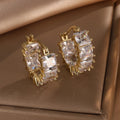 ZAKOL Vintage Black Square Crystal Hoop Earrings for Women Shiny Exquisite Zircon Round Earrings Wedding Party Jewelry