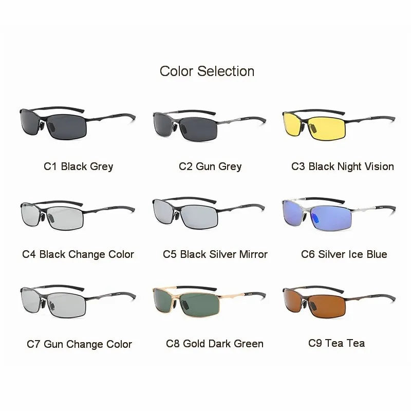 Rectangle Metail Frame Polarized Sunglasses Men Brand Designer Color Changing Sun Glasses Driving Oculos De Sol UV400