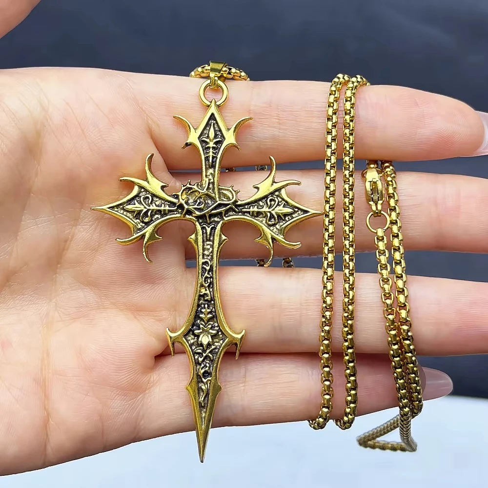 Gothic Double Sided Cross Pendant Necklace Niche Personality Design Hip Hop Retro Punk Accessories