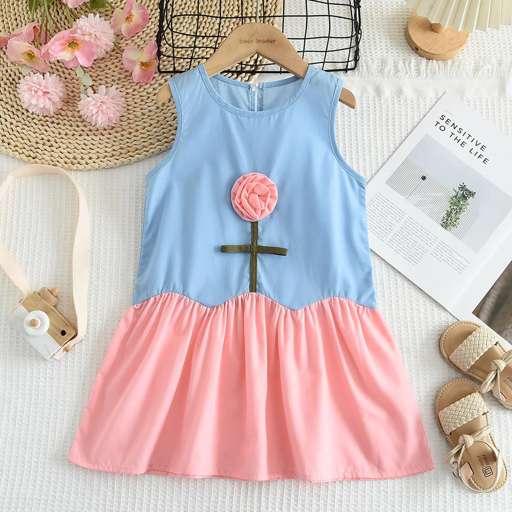 Black Bow Decoration Princess Dresses Korean Version Summer New Sleeveless Girls Dress Sweet and Simple Children's Clothing