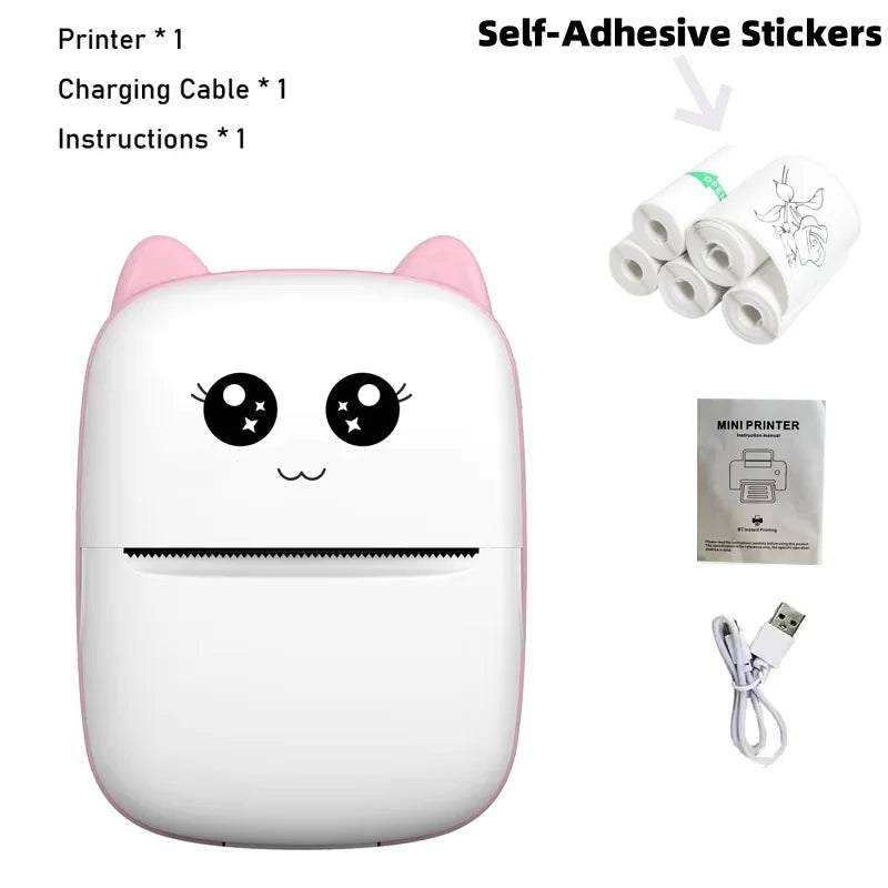 Portable thermal printer mini cat print photo pocket thermal label printer 58mm printing wireless Bluetooth Android iOS printers