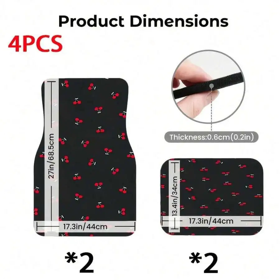 4-Piece Car Floor Mats Cherry Pattern Universal Fit Easy Clean Durable
