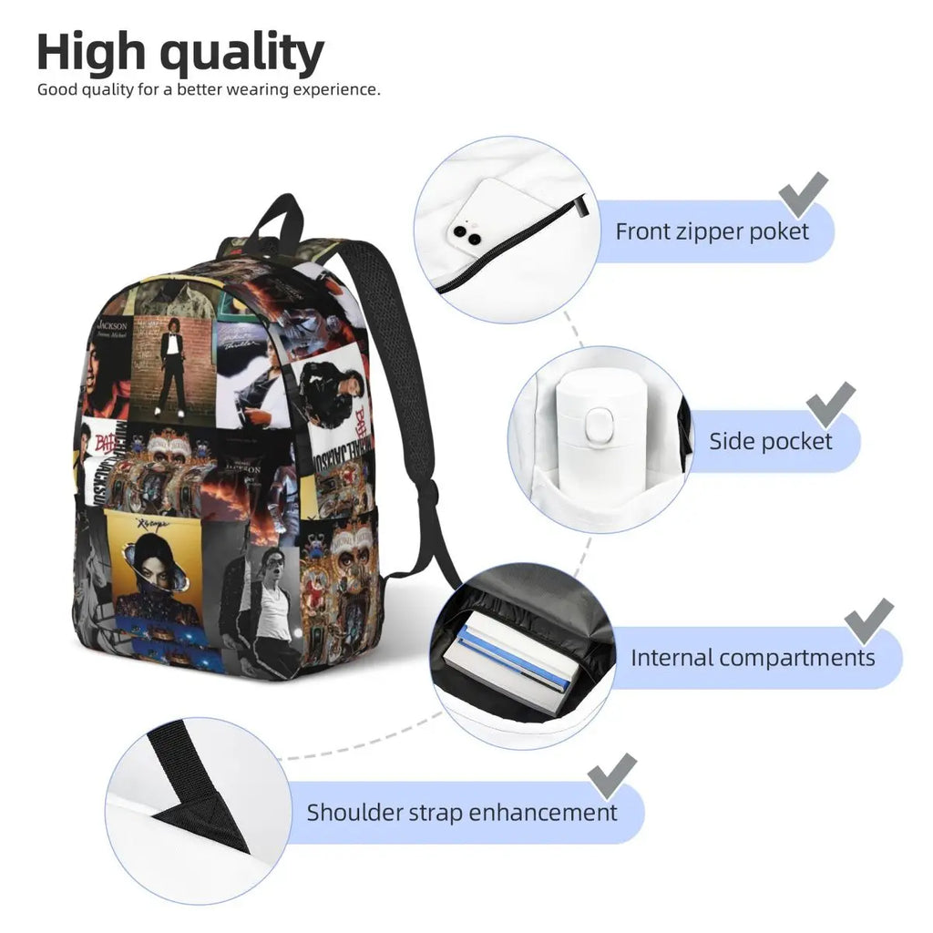 Michael Jackson Backpack Daypack Large Capacity Children BookBag School Bag Shoulder Bags for Men Women