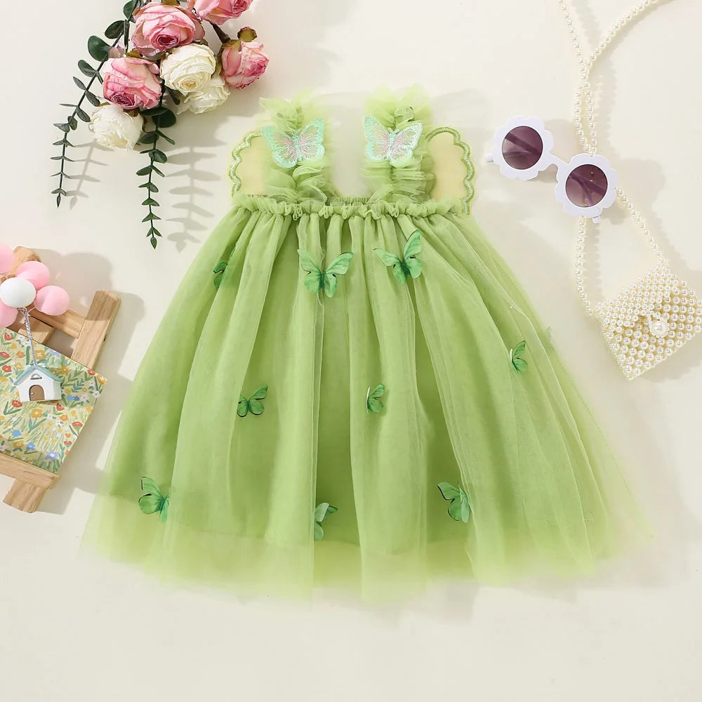 Party Dress for Kids Girl Summer Pink Butterfly Wings Mesh Dress Kids Birthday Clothes for Girl