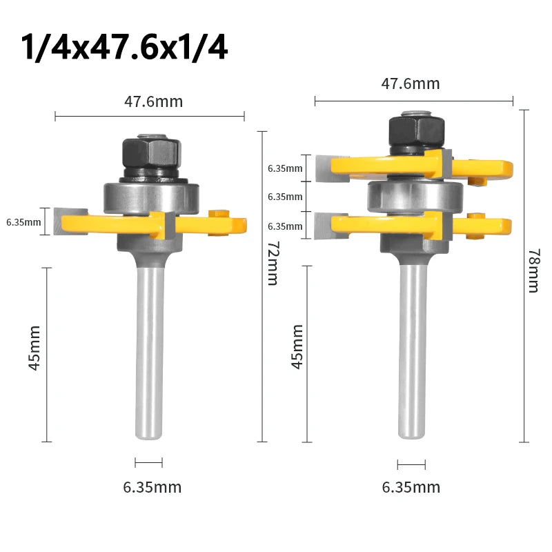 2Pcs 47mm Cove 1-7/8 T&G ASSEMBLY Cutter Router Bit Woodworking Milling Cutter For Wood Face Mill