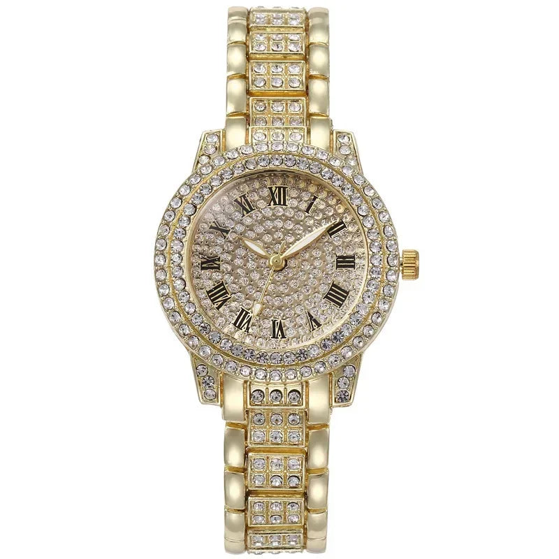 Luxury Fashion Rhinestone Watch for Women Gifts Sparkling Quartz Timepiece with Stainless Steel Strap Wristwatch for Lover