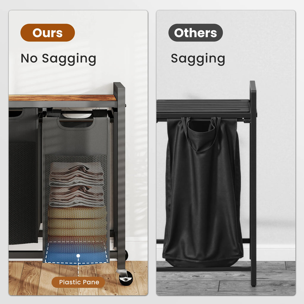 MCQ 36IN Laundry Hampers with Movable Wheels Metal Frame and Pull-Out Removable Sorter Bags Clothes Basket Organizer for Home