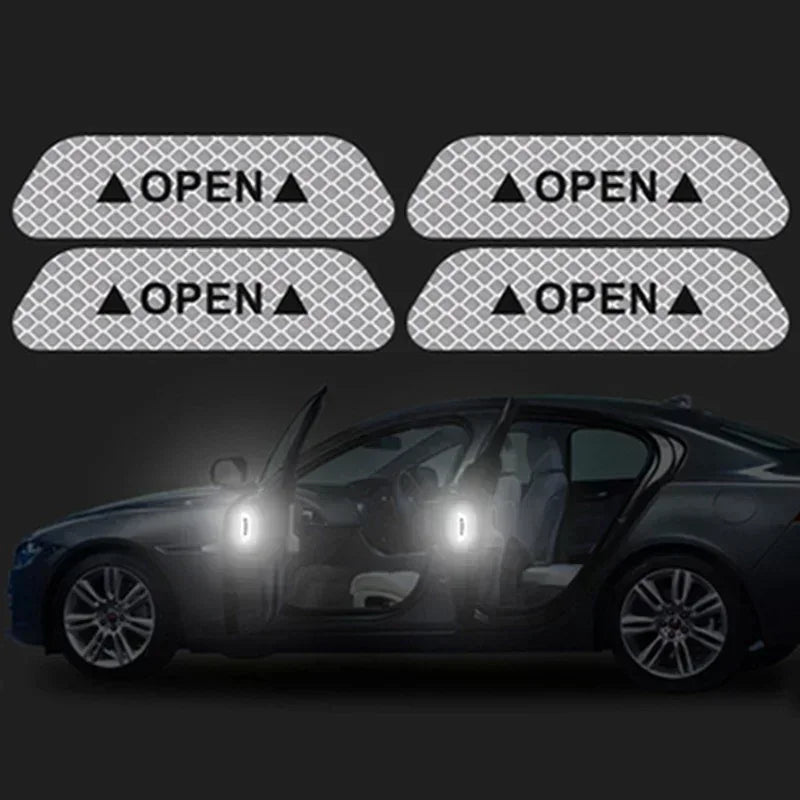 4PCS Reflective Car Door Sticker Safety Opening Warning Reflector Tape Decal Car Exterior Interior Reflector Sticker Amagi