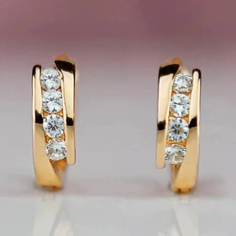 Huitan Gold Color Hoop Earrings for Women Daily Wear Statement Ear Circle Earrings Low-key Temperament Versatile Female Jewelry