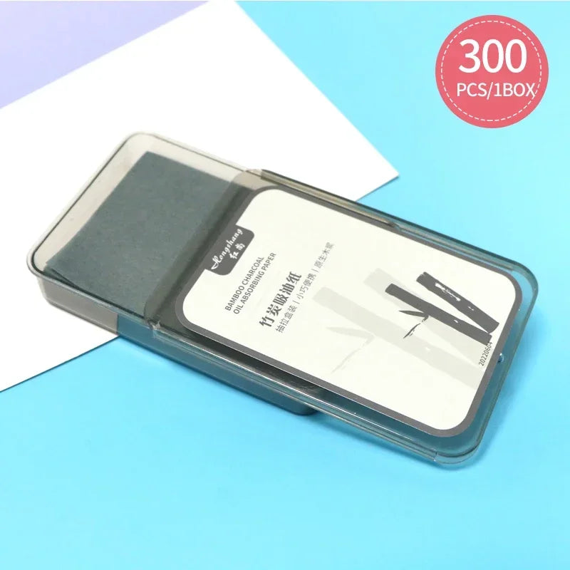 Scented Oil Blotting Paper 300 Sheets Bamboo Charcoal Green Tea Portable Boxed for Facial Shine Removal