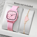 2PCS Fashion Arabic Dial Women Quartz Watch Heart Bracelet Set Square Silicone Strap Wristwatches Reloj Mujer (Without Box)