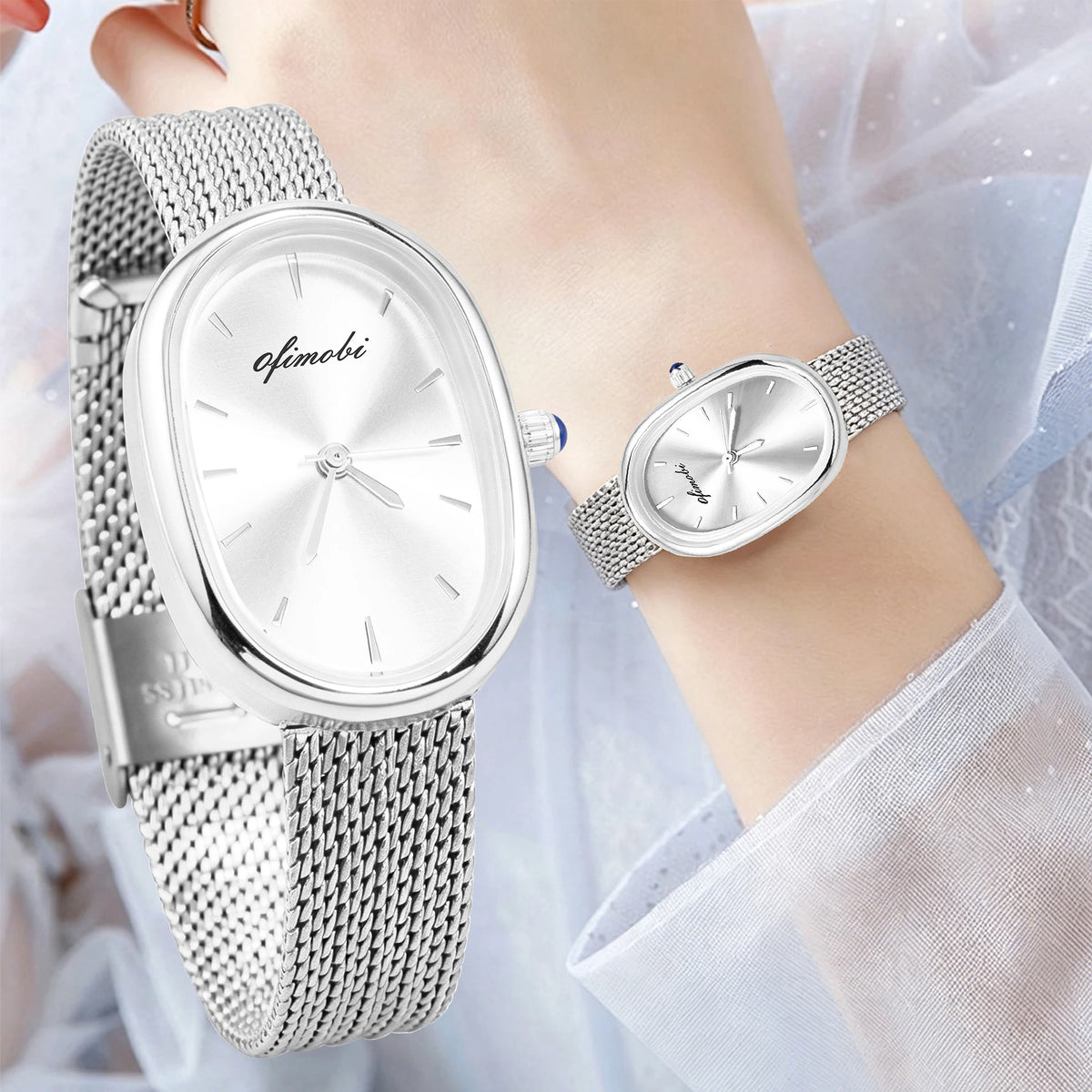 Oval Dial Women's Quartz Watch Premium Milanese Mesh Strap Sunburst Dial 30M Waterproof Elegant Wristwatch