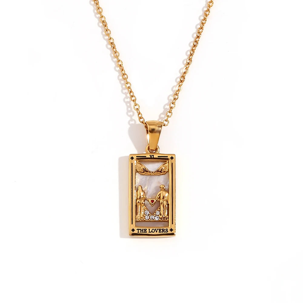 E.B.belle Original New Tarot Queen Lover Magician Moon Necklace Tarnish Free Stainless Steel Jewelry 18K Gold Plated Decoration