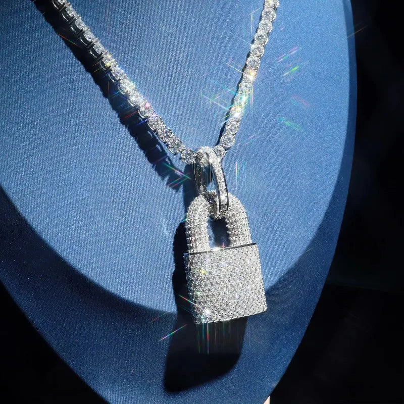 3D Customization Solid High Quality Iced  Moissanite Lock  Pendant Mother's Day and Father's Day Hiphop Jewelry for Men and Lady