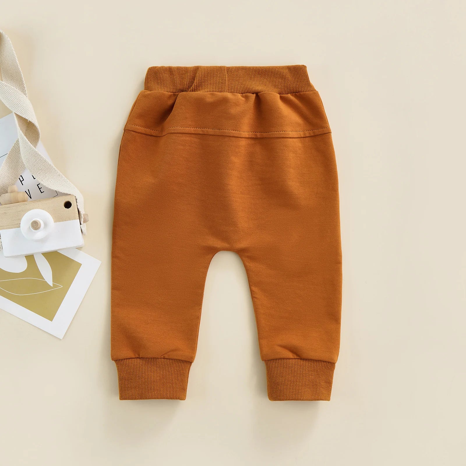 Newborn Baby Boys Girls Trousers, Elastic Waist Adjustable Drawstring Plain Leisure Style Loose Fit Long Pants 0-3T