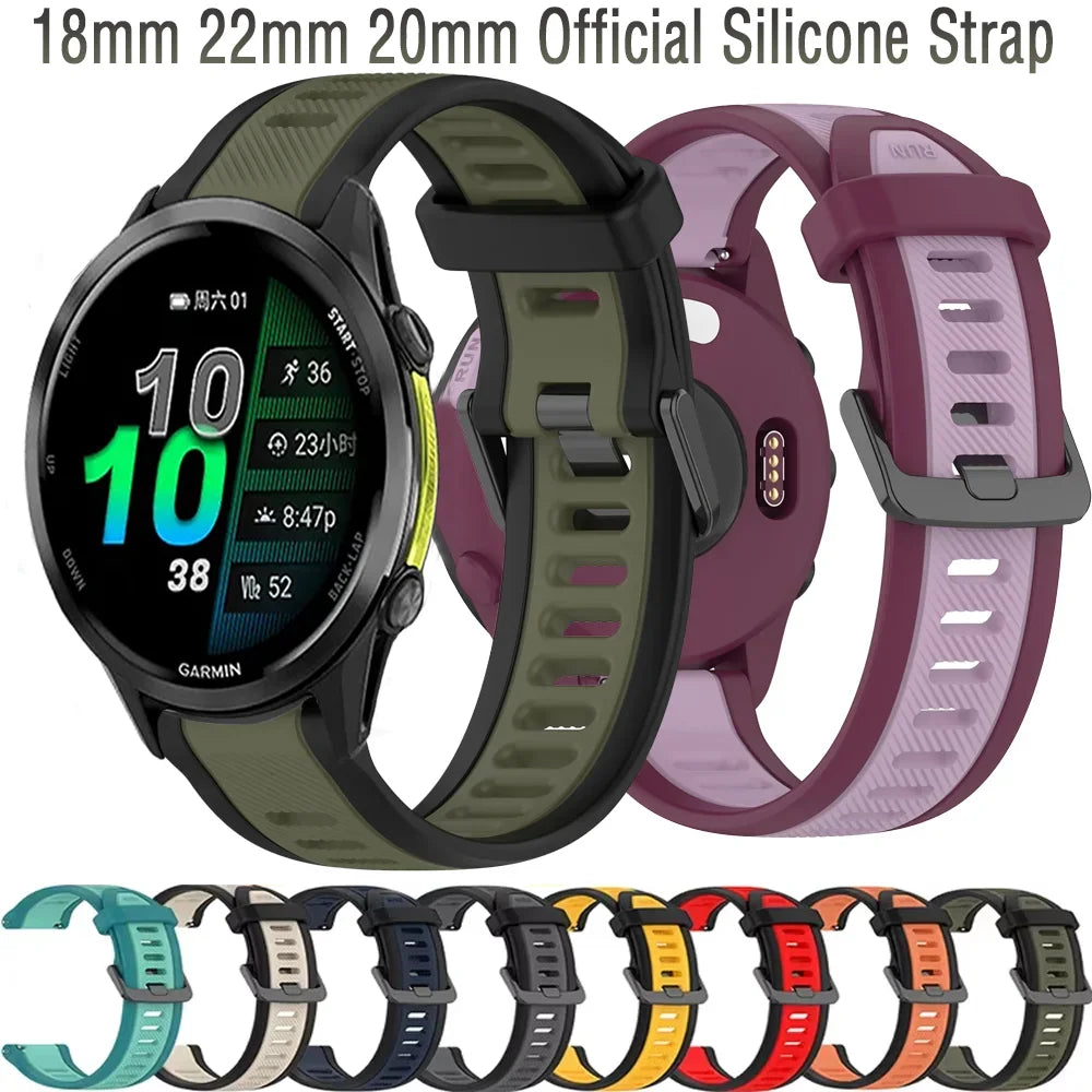 18mm 22mm 20mm Official Silicone Strap for Garmin Forerunner 970 570 55 965 265 165 Venu 3 2 Vivoactive 6 5 Band Bracelet Correa