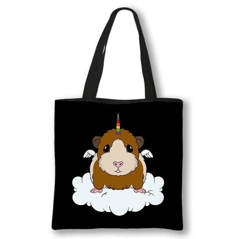 Kawaii Pet Guinea Pig Hamster Print Shoulder Bag Women Casual Handbags Large Capacity Totes Bag Eco Reusable Shopping Bags Gift