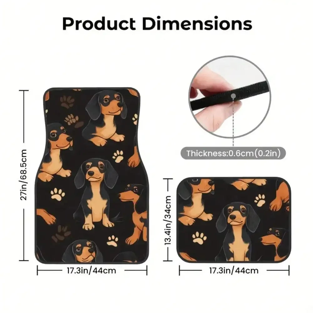 4pcs Dachshund Car Floor Mats - Fun Puppy with Paw Print Design, Non-Slip All-Weather Polyester, Suitable for Cars, Trucks, SUVs