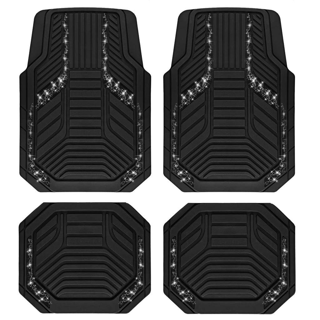 Heavy Duty Rubber Floor Mats, Purple Aluminum Film Car Mats Set, Front and Rear Car Mats with Anti-Slip Backing, All Weather Protection, Trim-to-Fit for Automotive SUV, Sedan, Van