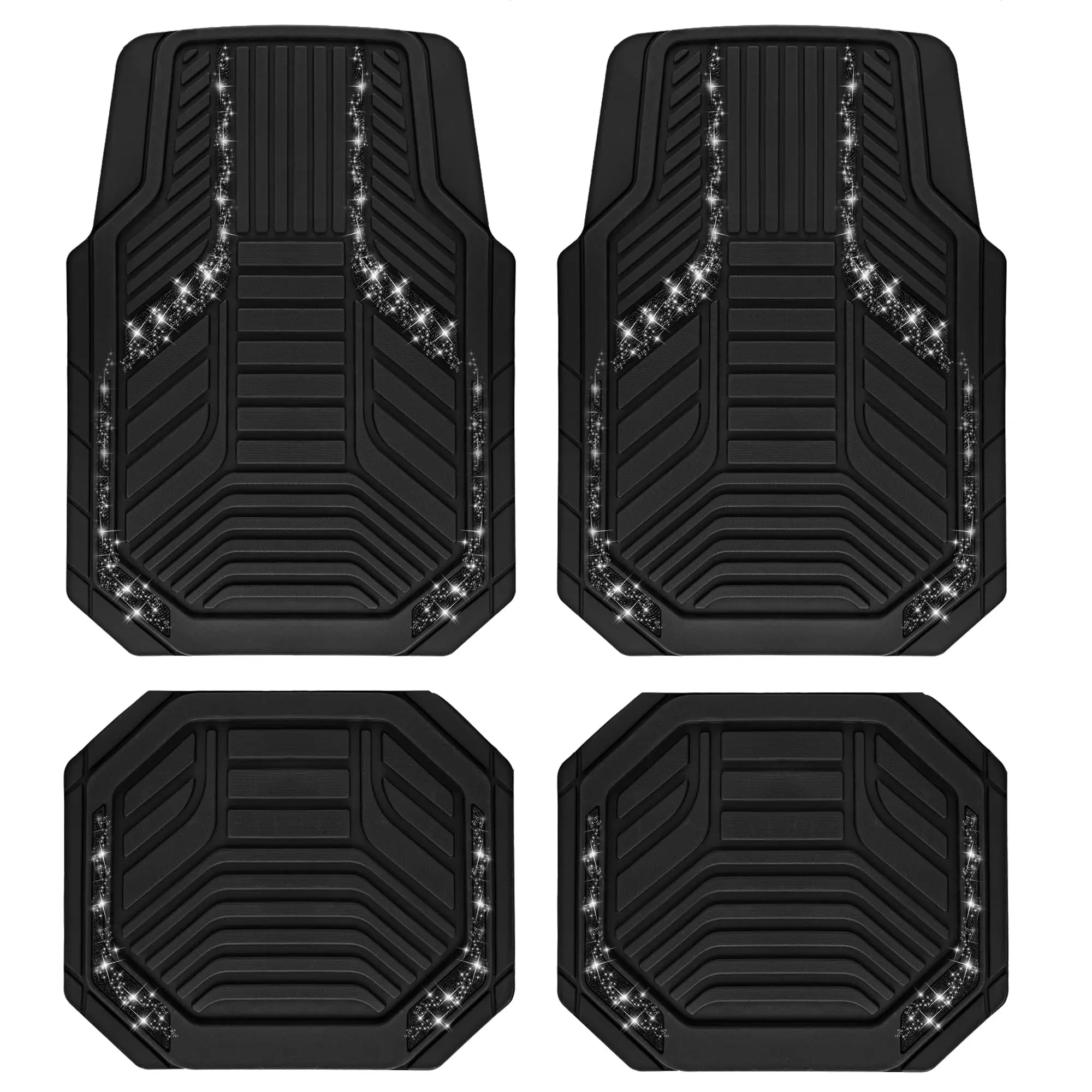 Heavy Duty Rubber Floor Mats, Purple Aluminum Film Car Mats Set, Front and Rear Car Mats with Anti-Slip Backing, All Weather Protection, Trim-to-Fit for Automotive SUV, Sedan, Van